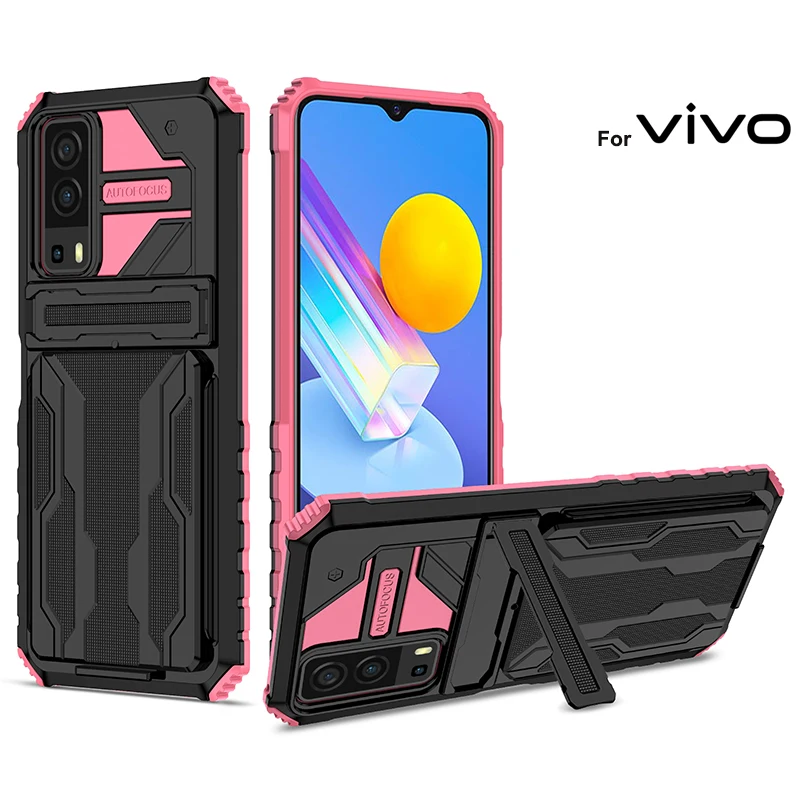 카메라 보호 휴대폰 케이스, 카드 홀더 킥스턴 커버 포함, VIVO Y20S Y53S Y11 Y12 Y72