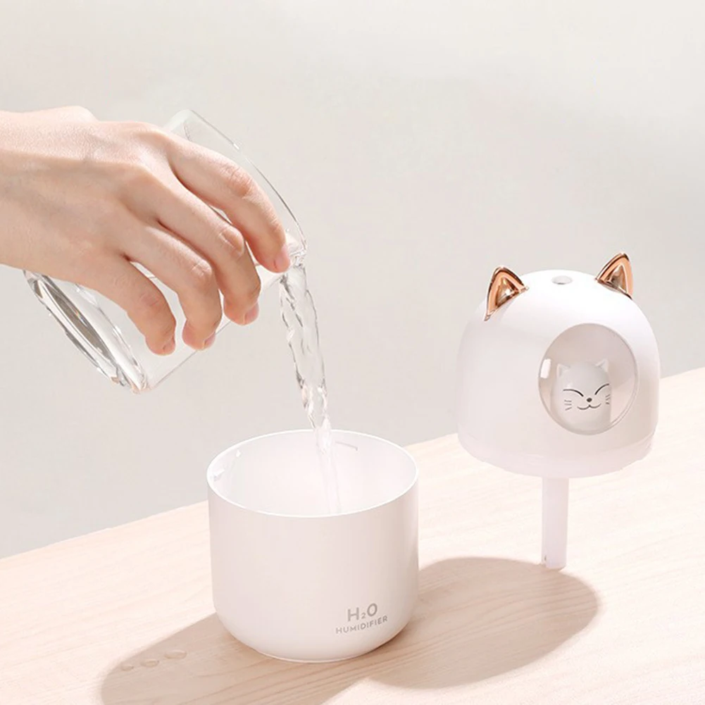 야간 조명 미니 데스크 가습기가있는 조용한 가습기 USB 가습기 사무실 침실과 자동차 용 필수 오일 디퓨저
