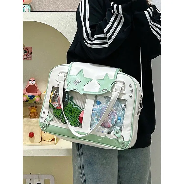 JIAERDI Large Capacity Star Yellow Handbag Ita Bag Women Transparent Leather Shoulder Bags Girls Harajuku Crossbody Bags 2025