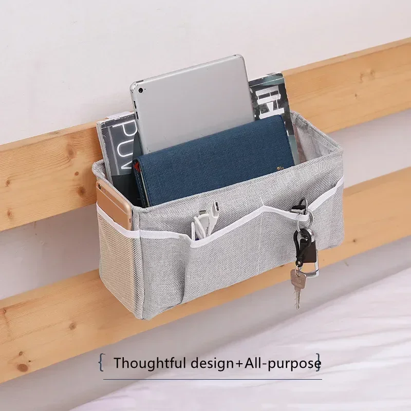 1pcs Multifunctional Bedside Sofa Hanging Storage Bag, Fabric Hanging Basket Bedside Shelves for Dormitory and Apartment Storage 3
