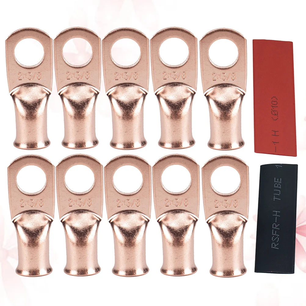 10pcs 2x3/8 Cable Lug Copper Terminals Crimp Ring Welding Heavy Duty Wire Lugss Kit with 10pcs Heat Shrink Tube gm welding wire material p20 of 0 2 0 3 0 4 0 5 0 6 0 8mm plastics mold laser wire made in germany 200pcs 1 tube m62108