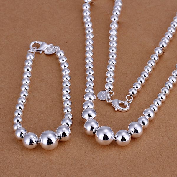 Sterling Silver cute fine gifts for women lady wedding chain bead necklace bracelets fashion jewelry Set S140