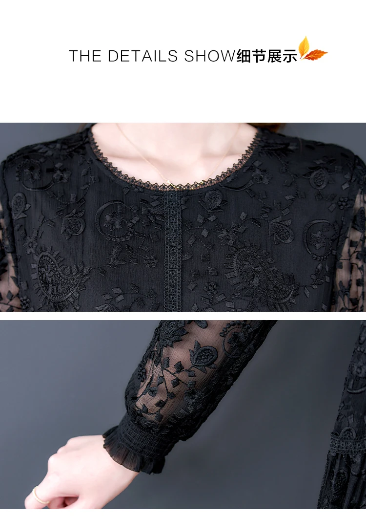 Black Lace Embroidery Hollow Out Sexy Midi Dress