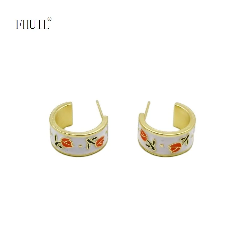 

France Stud Earrings for Women 2023 Luxury Gold Plated Drop Glaze Ear Piercing Fashion Jewelry Trend New Gift Accessories
