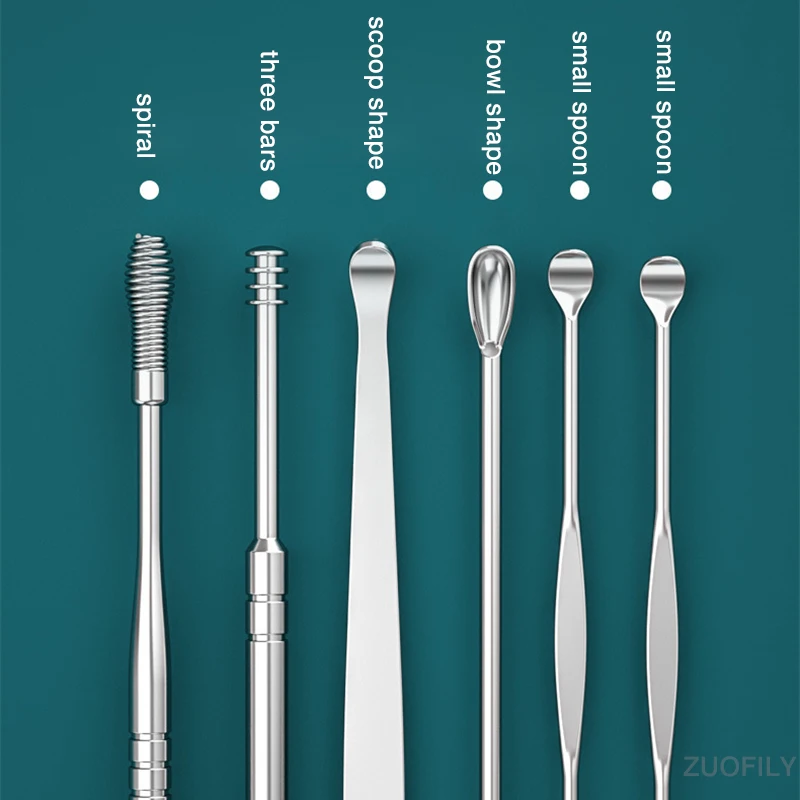 6/7 Piece Set Of Stainless Steel Earwax Collector Spiral Turn Ear Pick Ear Pick To Clean The Portable Cleaning Tool
