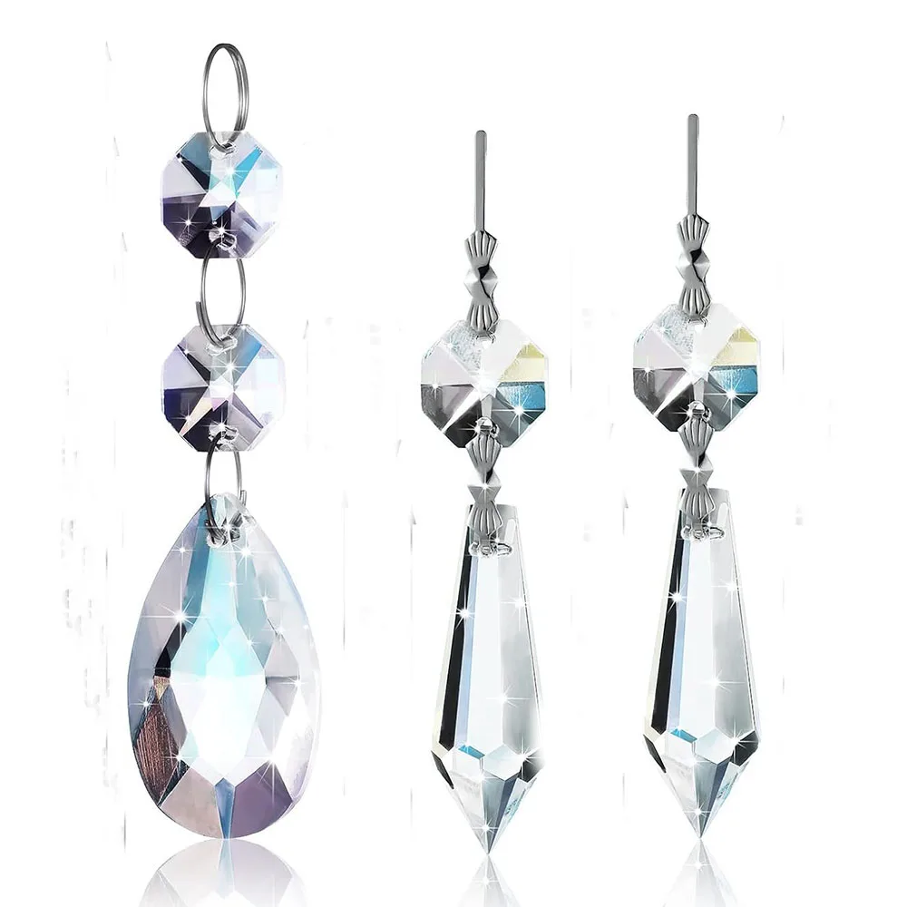 Crystal Sun Catcher Chandelier Crystal Drops 20pcs Glass Crystal Chandelier Prisms Pendant Rainbow Hanging Crystals Suncatcher for Windows Home Decoration