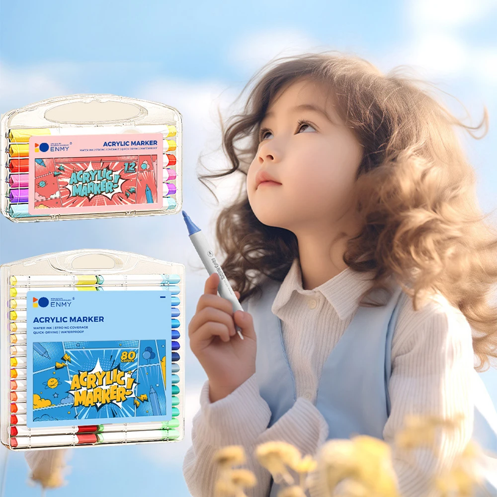 12/24/36/48/60/80색 어린이용 아크릴 펜 문구 필기용 그라피티 마커 페인트 영구적 적층형 아트 마커 펜
