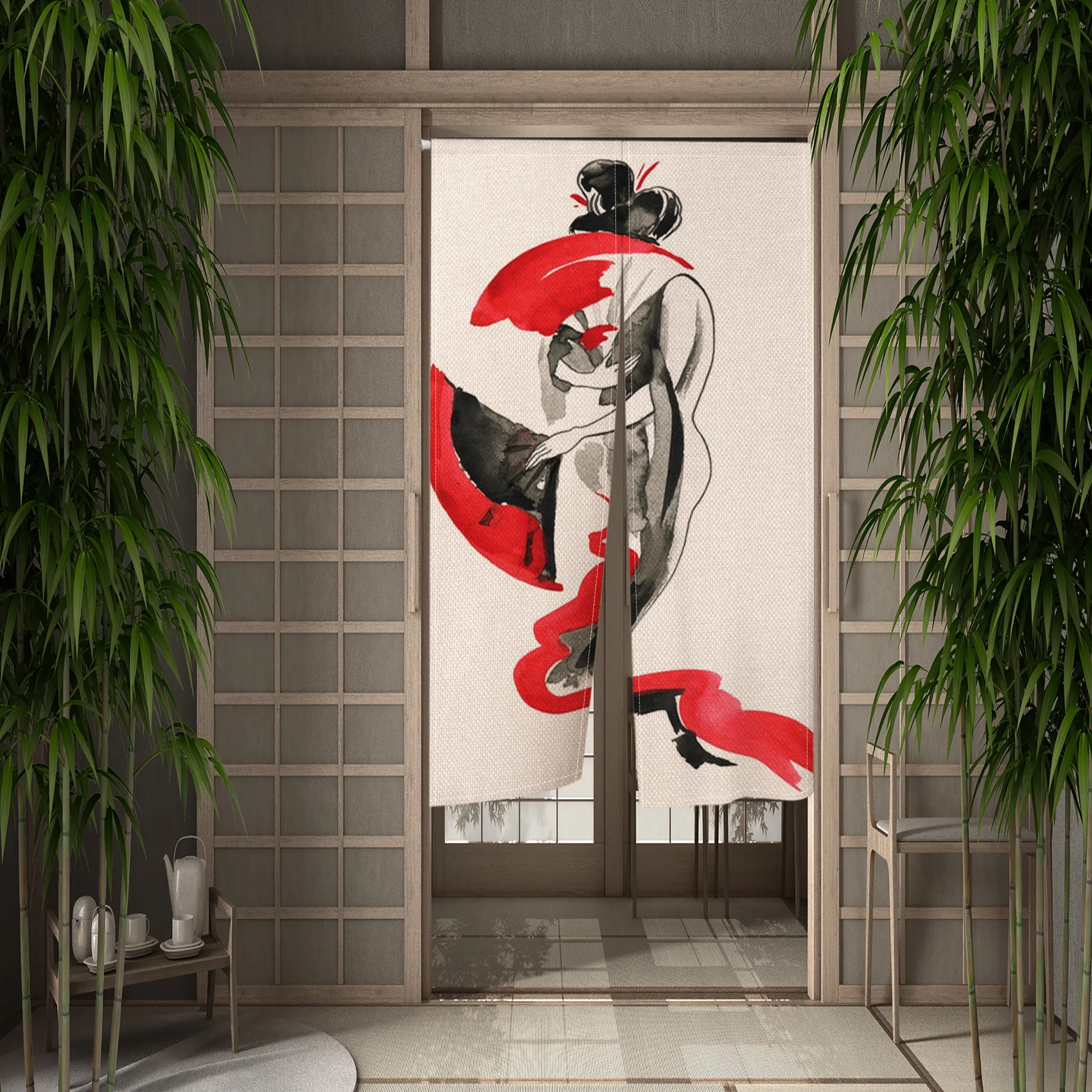 Beautiful Woman Pattern Japanese Door Curtain Showa Beautiful Woman Bedroom Bathroom Semi-Split Private Partition Fabric Curtain 3