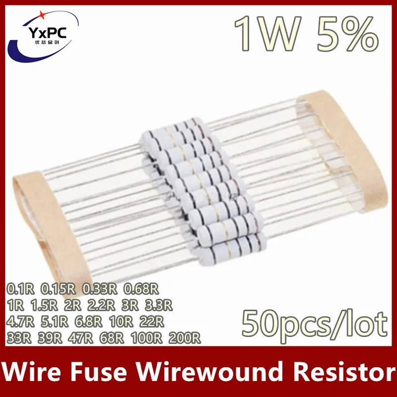 Wirewound Resistor 20pcs Wire Fuse 1W 5% 0.1R~200R Resistance
