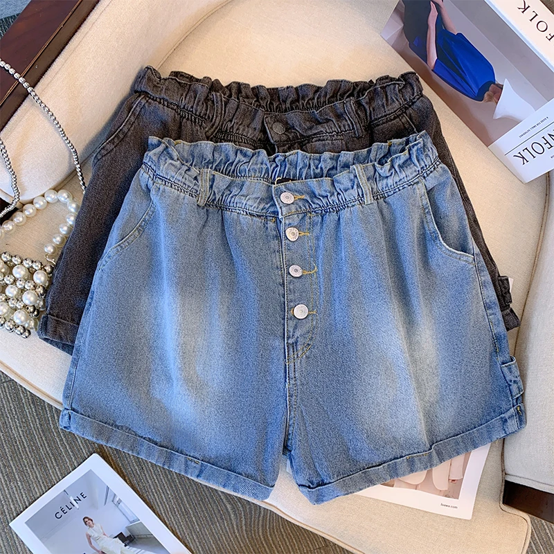 

Women's casual jeans shorts, single breast, large pockets, street style, personality, black, blue, summer, plus size 6XL