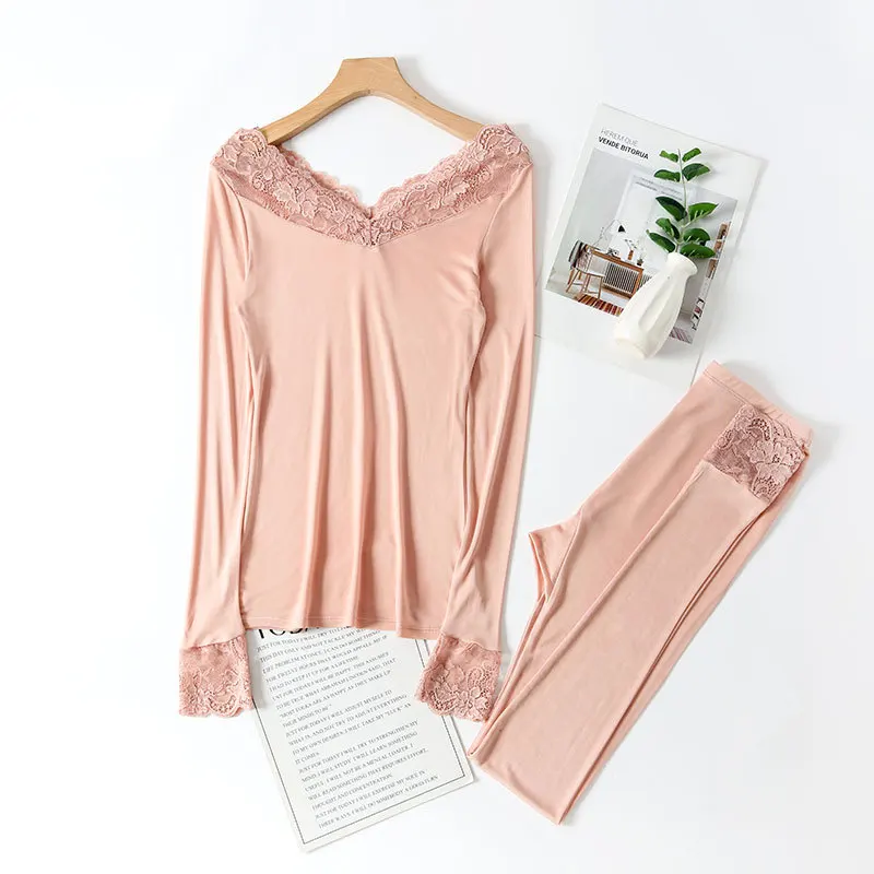 Women's Silk Underwear Set 100% Silk Lace V Neck Long Johns Top and Bottom  Set Women Winter Clothes Size M L XL - AliExpress