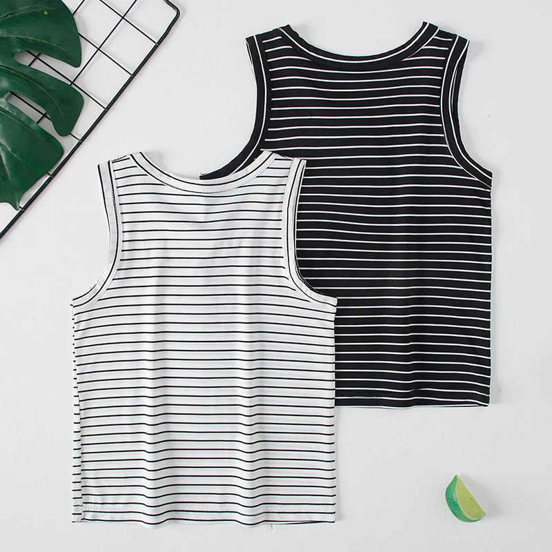 2-Pcs Children's Four Seasons Black And White Striped Vest Boy Leisure Sports Running Top Girl Basic Joker Fashion Bottoming Shi cotton vest sports sleeveless vest cotton sleeveless t shirt