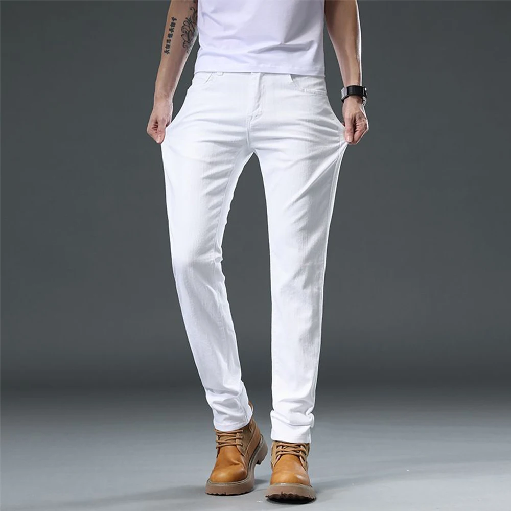 2025 Autumn Men's White Slim Fit Straight Jeans Casual Stretch Denim Pants Comfortable Fashion Streetwear Male Brand Clothing 4