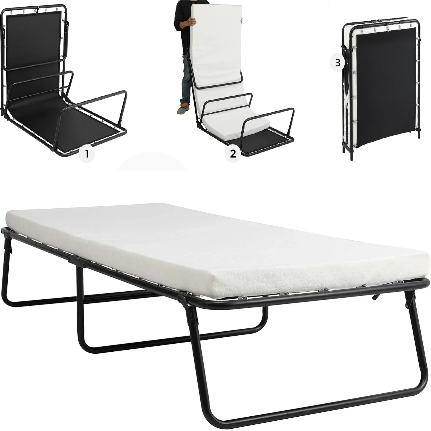 Folding Bed Adult Guest Bed 80x190cm with 7cm Thick Memory Foam Mattress Single Bed Foldable Bed with Mattress Portable