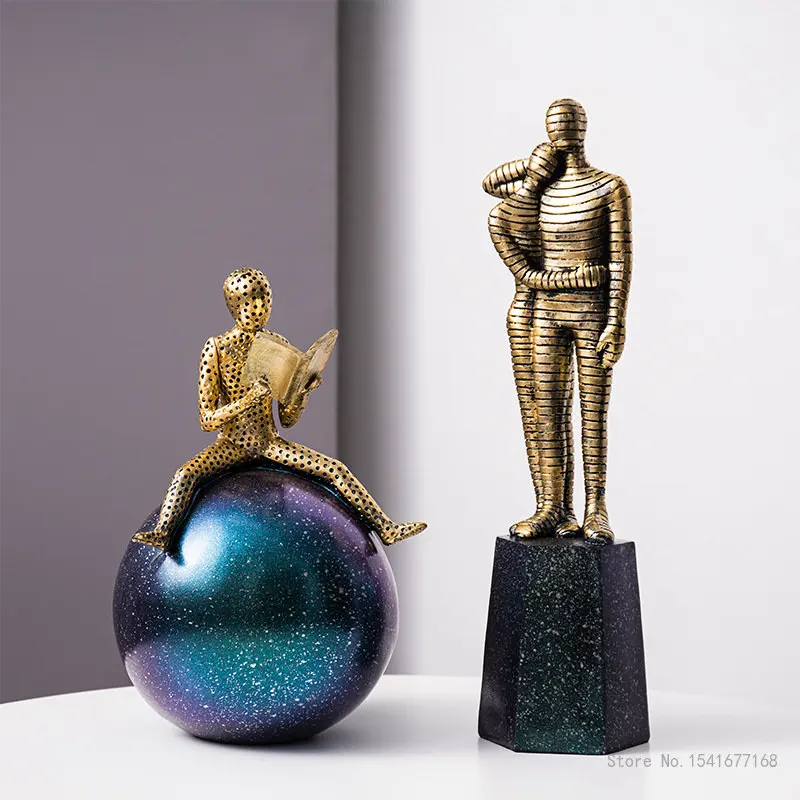 Creative Figure Sculpture Ornaments Resin Crafts, Modern Home, Office, Study, Bookshelf, Cabinet Art Exhibition Decorations, 1Pc