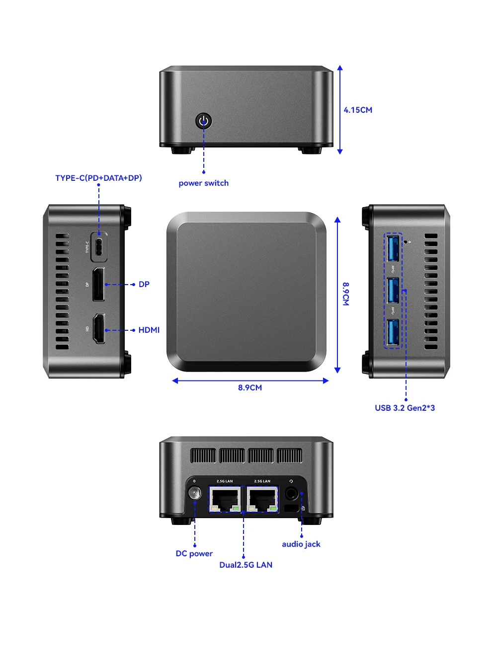 SZBOX N1 PRO Intel N100/N150 Mini PC Windows 11 DDR5 4800Mhz M.2 2242 NVMe SSD 2.5G Lan x2 Triple Screen Display Pocket Mini PC 6