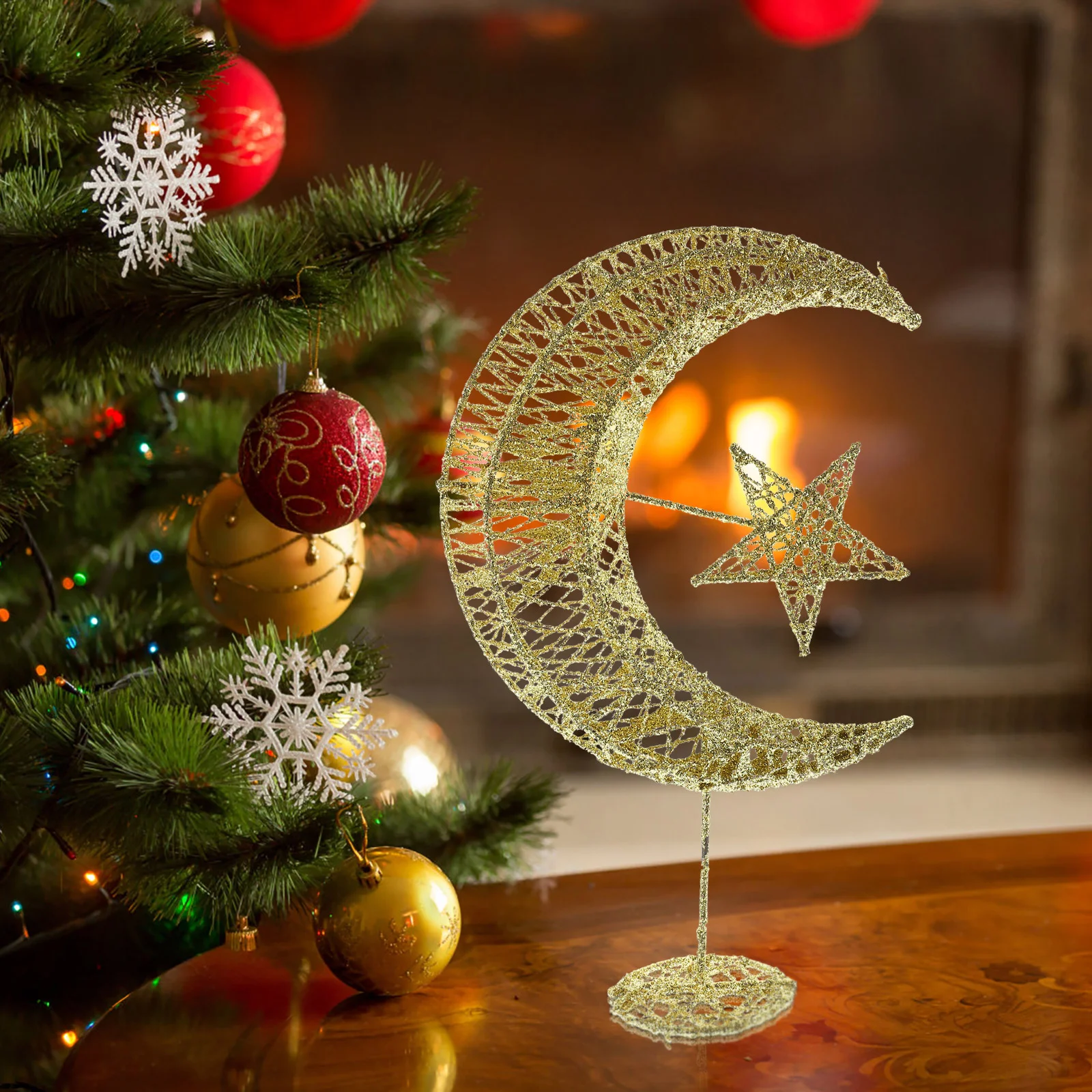 

Christmas Tree Topper Lighted Xmas Tree Star and Moon Operated Treetop for Christmas Tree Home Holiday Xmas Party Indoor Decor