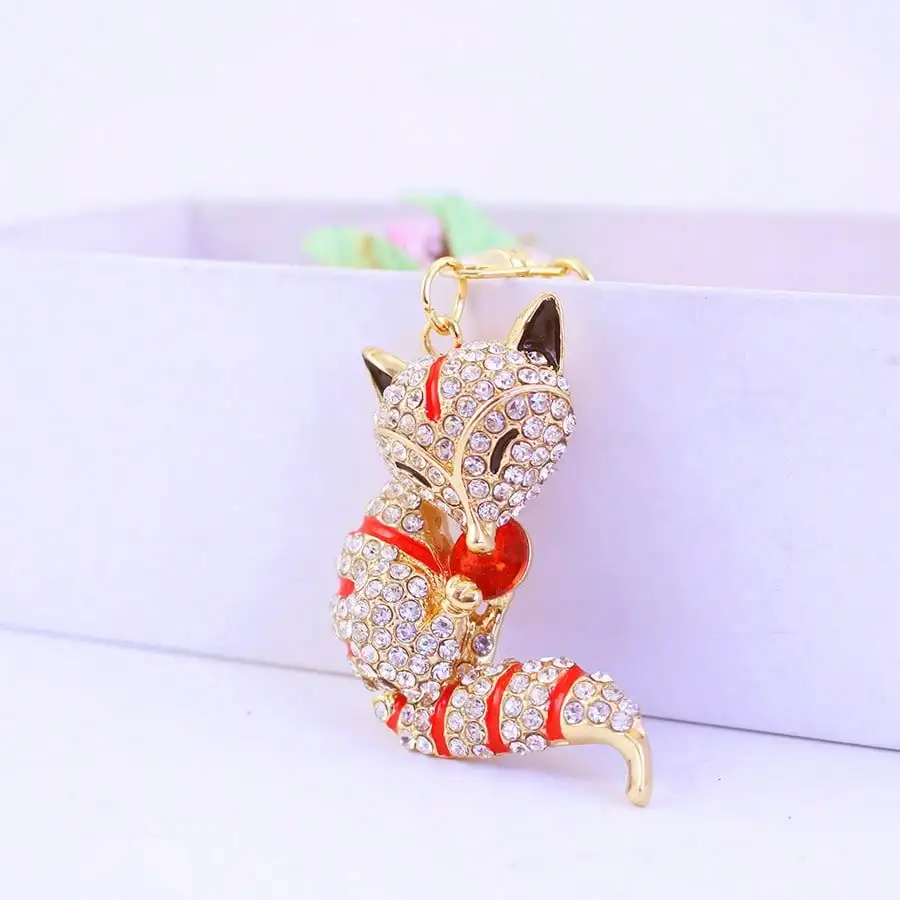 Niedlicher Schmuck-Legierungs-Rhinstein-Fuchs-Autoschlüsselanhänger, Tier-Taschenanhänger, Schlüsselkette, Geschenk