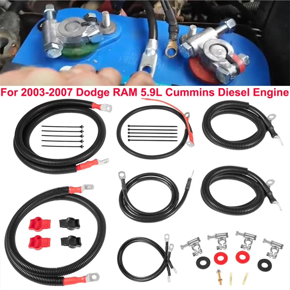 Chuangqian Battery Cables Wire kit for Dodge RAM Truck Gen 3 2003-2007 5.9L 24 Valve Cummins Diesel Straight Starter Lug # 790