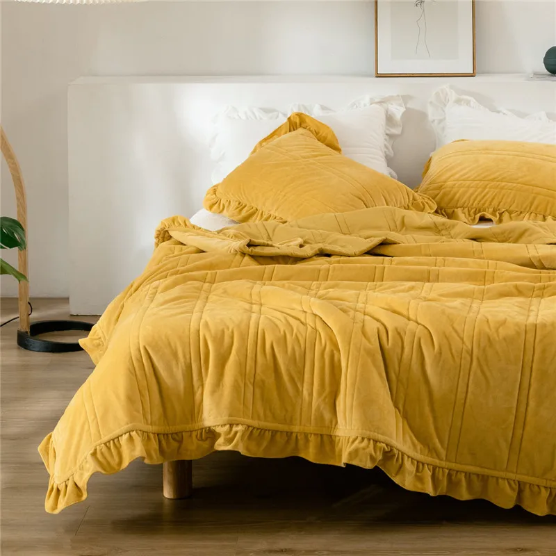 KoreanStyleAutumnWinterQuiltBlanketRufflesWarmVelvetDoubleBed