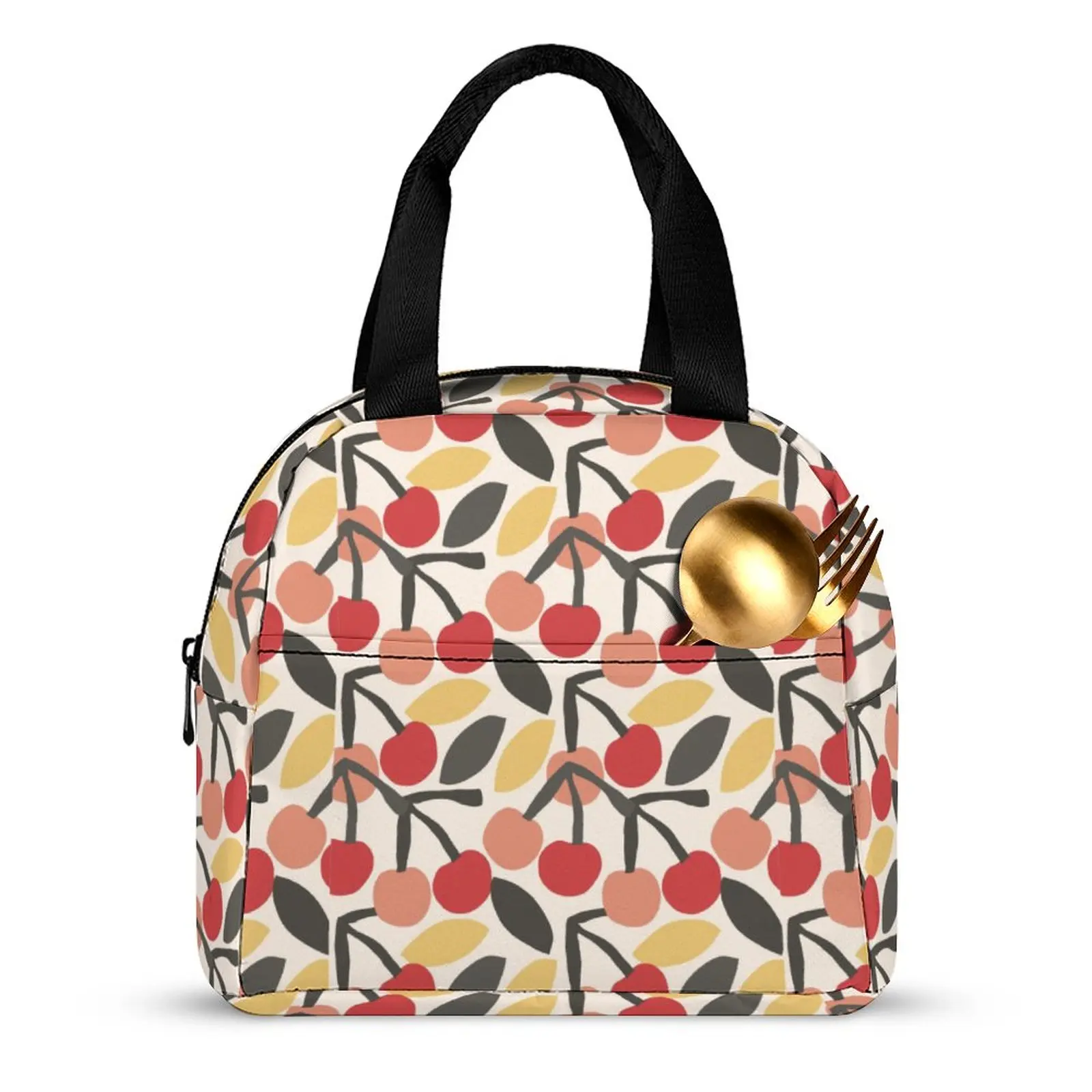 Custom Pattern Tote Lunch Bags for Women Cartoon Cherry Print Portable Meal Bag Picnic Travel Breakfast Box Office Work School