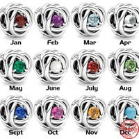 New 925 Sterling Silver January~December Birthstone Eternity Circle Bead Fit Original Pendant Charms Bracelet Bead DIY Jewelry 1