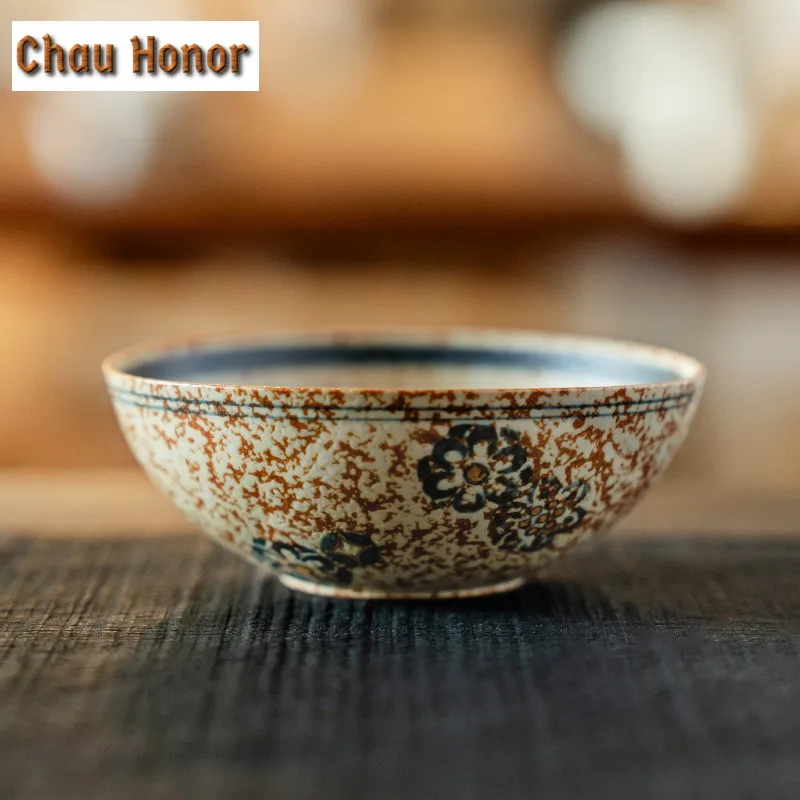 100ml Blue And White Flint Red Tea Cup Hand-painted Embroidered Ball Flower Cup Personal Host Master Cup  Puer Tea Bowl Teaset