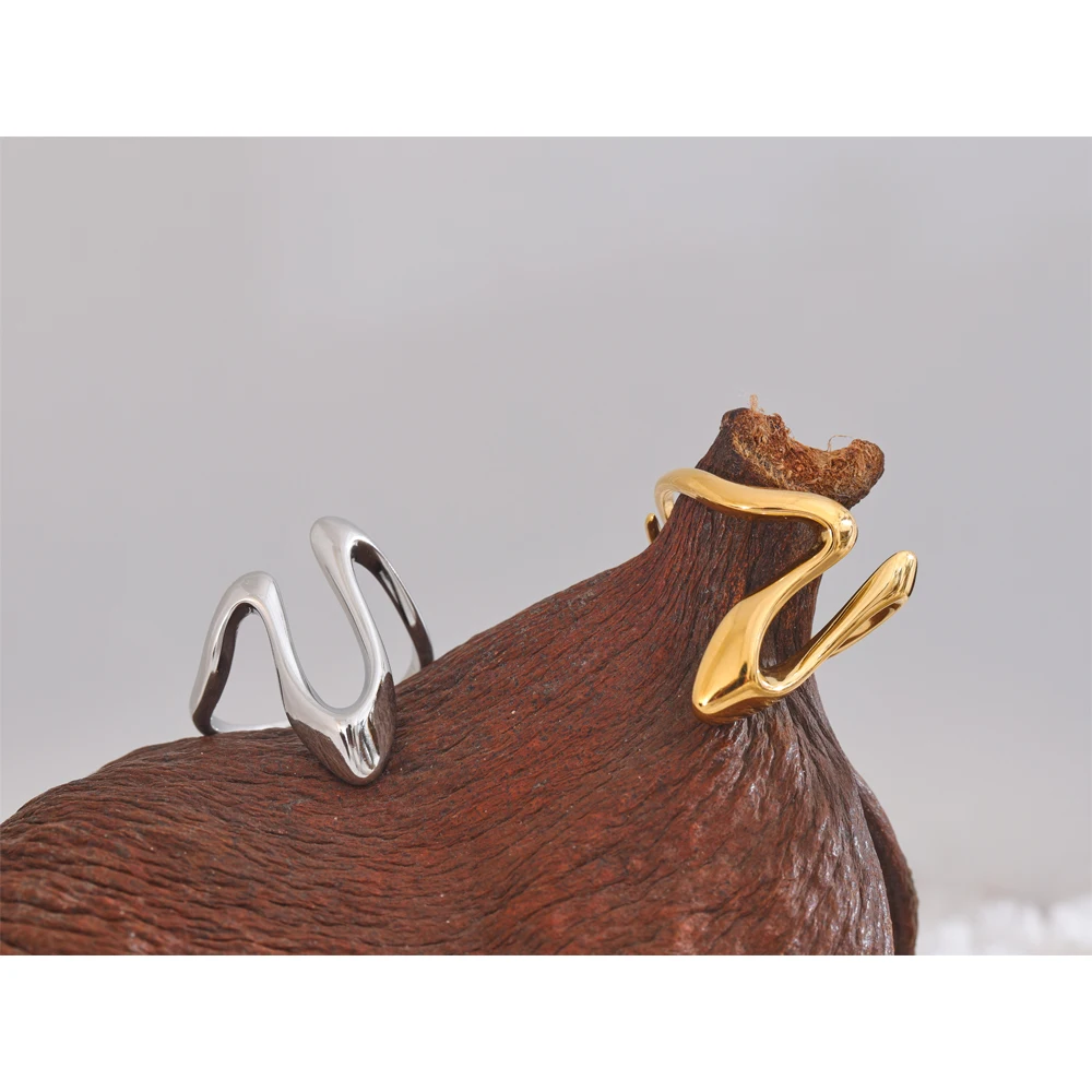 Yhpup Stainless Steel Metal U Shape Fashion Minimalist Adjustable Ring