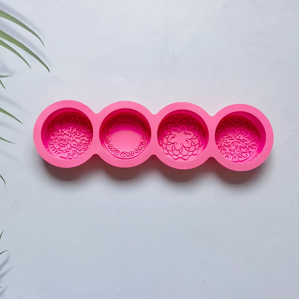 Silicone Mold 3D Handmade Silicone Soap Mold 4 Types Flower Soap Making Mould DIY Circular Shape Soaps Craft Tools Round Mooncake Mold