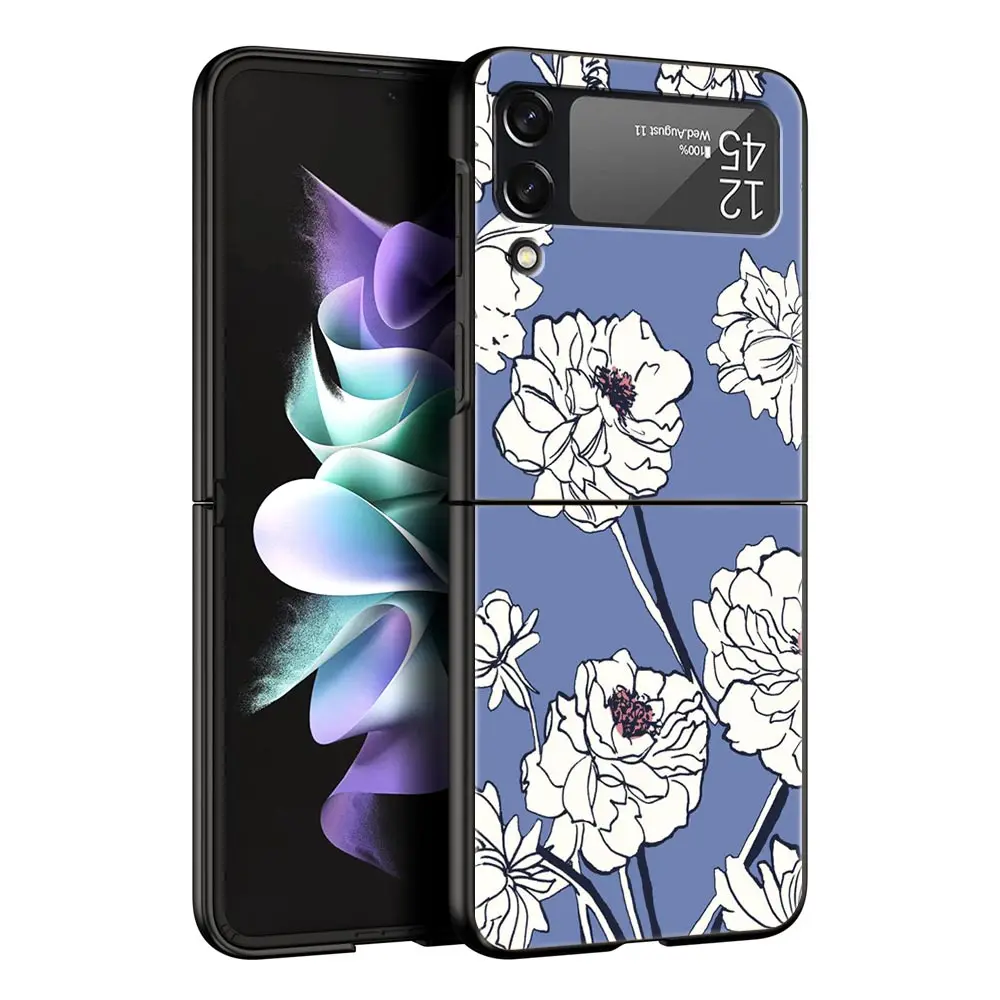 Elegant Black Floral Folding Phone Case - Durable Hard Shell for Samsung Galaxy Z Flip Series