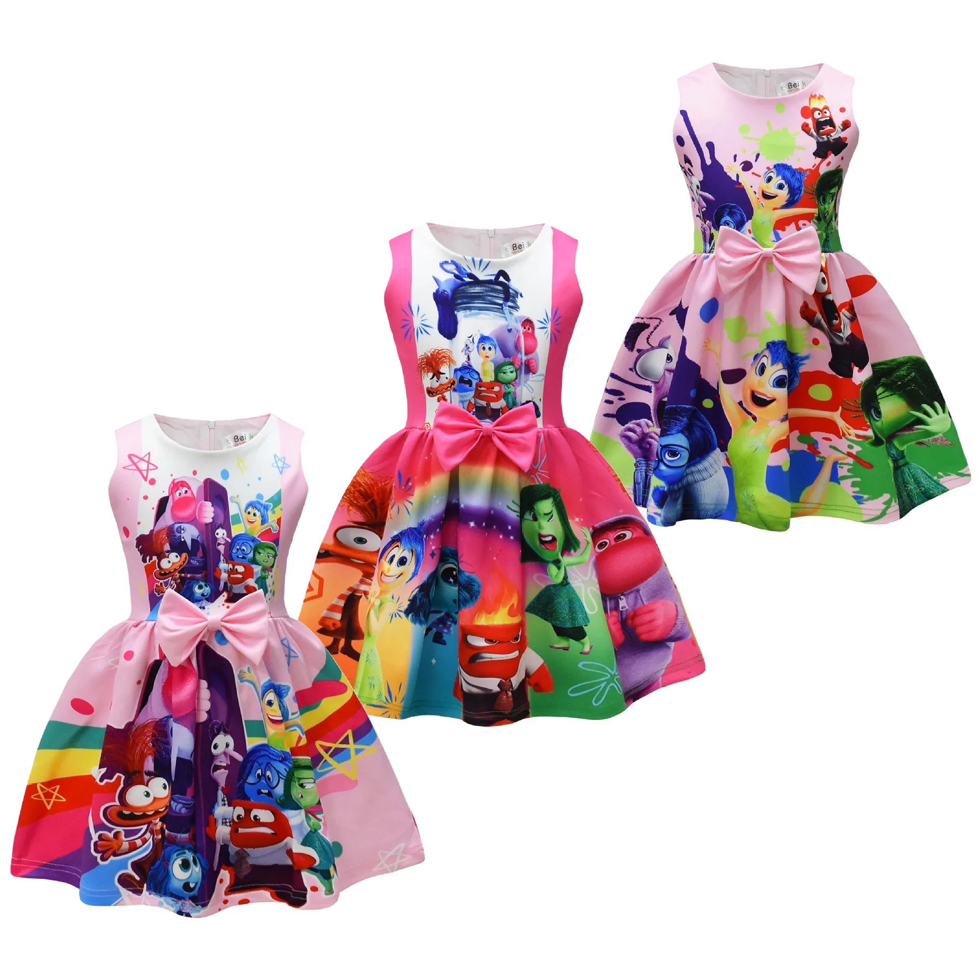 Inside Out 2 Summer Dress Fron Bowknot Sleeveless Dresses Cartoon Children Girls Kids Party Clothing Baby Girls Birthday Dress kids girls dress