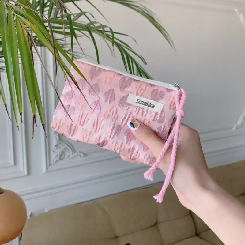Red Green Floral Cute Women Wallet Mini Clutch Purse Coin Purse Cotton Bag Fresh Cute Card Bag Sanitary Napkins Earphone