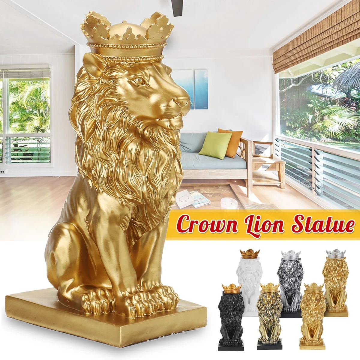 

Nordic Style Crown Lion Statue Handicraft Decorations for Home Office Hotel Desk