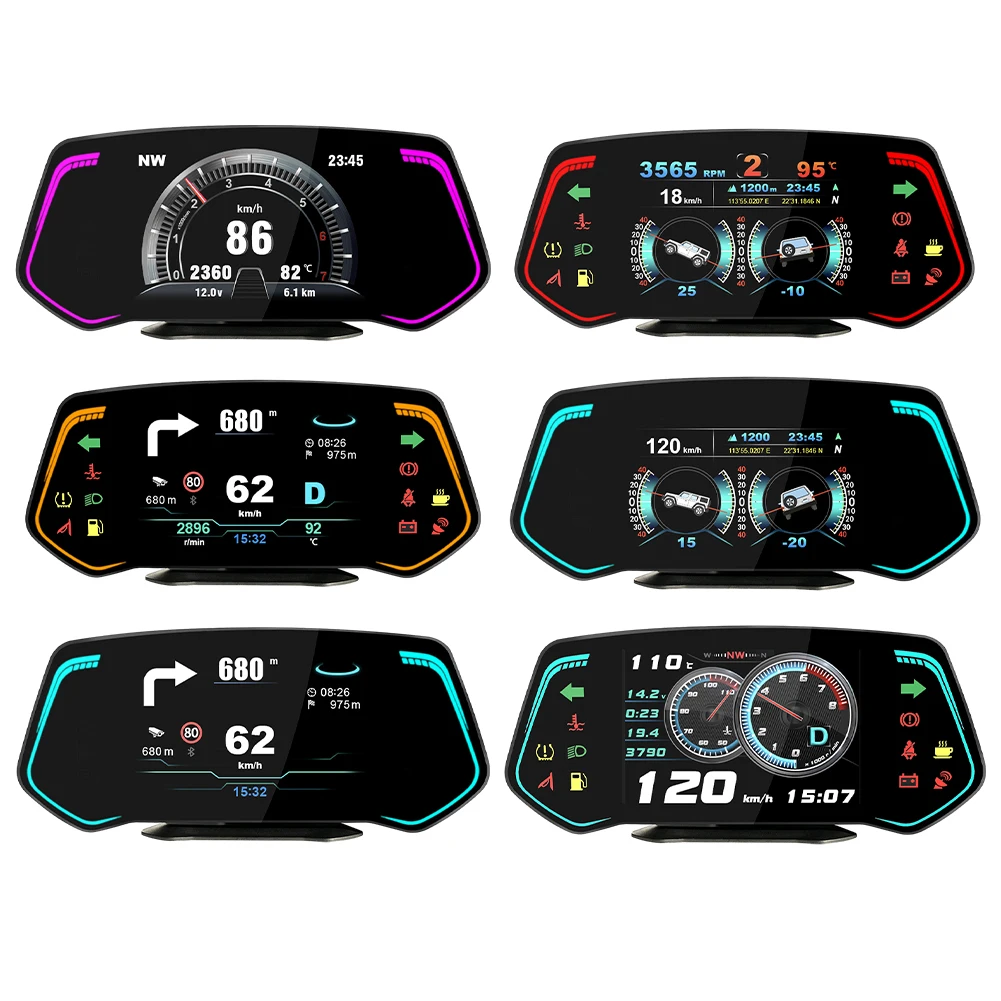 

Car HUD OBD2+GPS HUD Gauge Speedometer Turbo RPM Alarm Temp Universal Fitment Integrates More Functions Black Color