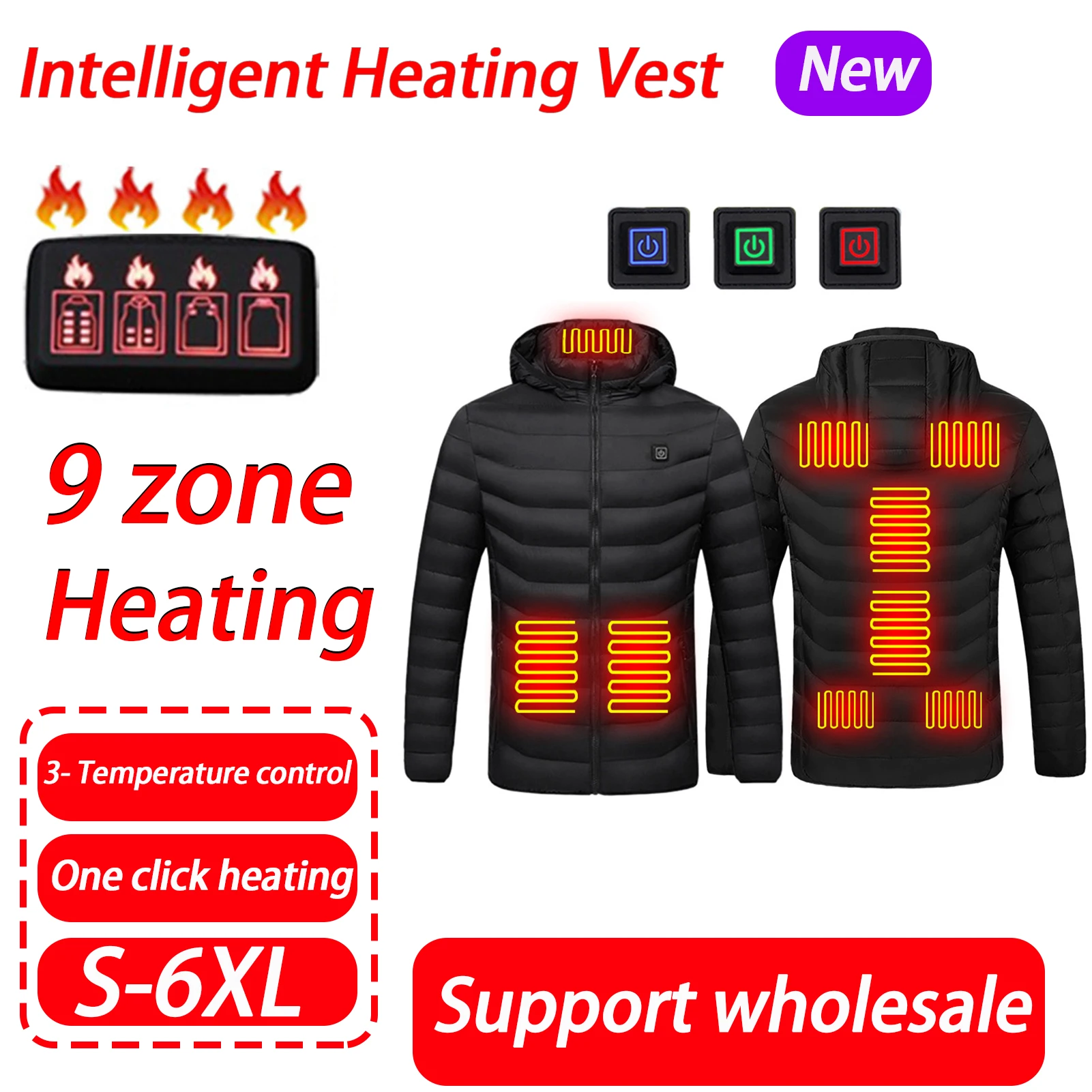 9 Heating Areas Vest Jacket Men Winter Electric Heated Vest Men USB Infrared Waistcoat S- 6XL For Sports Hiking Camping Unisex