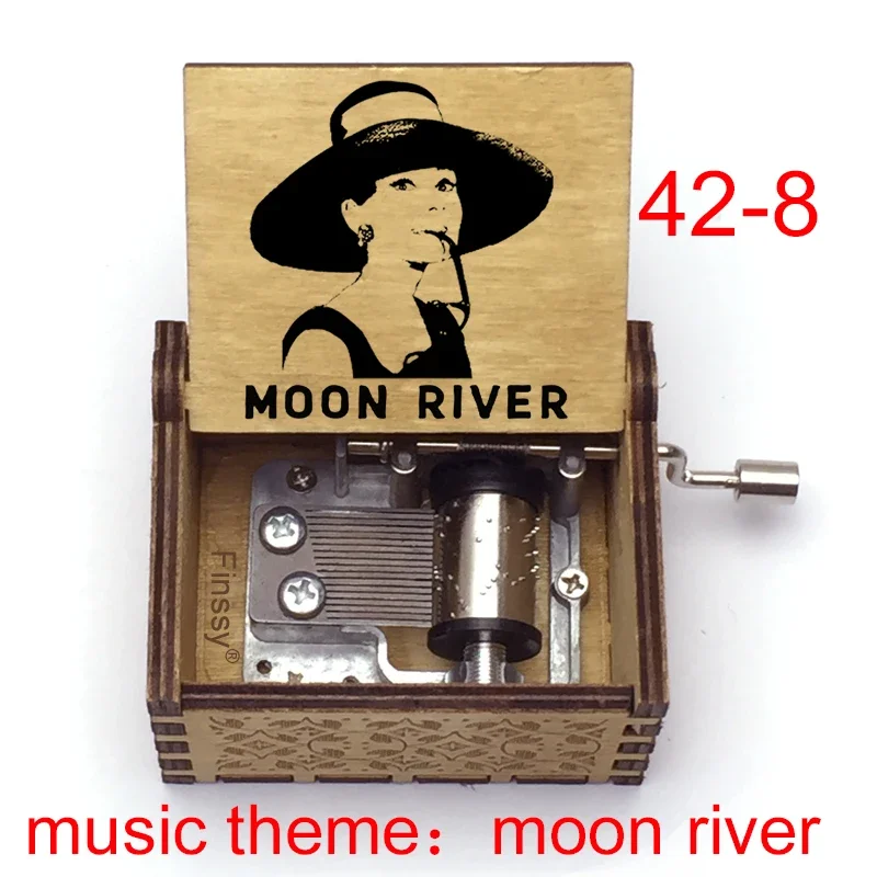 Audrey Hepburn Song Moon River music theme Wooden Music Box Hand Movie Fans Christmas Birthday Gift Craft 5