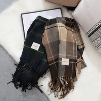 Luxury Plaid Scarf for Women, Long Warm Cashmere Scarf for Winter, Pashmina, Female Scarves, Shawl with Tassels and Shawls, Desi