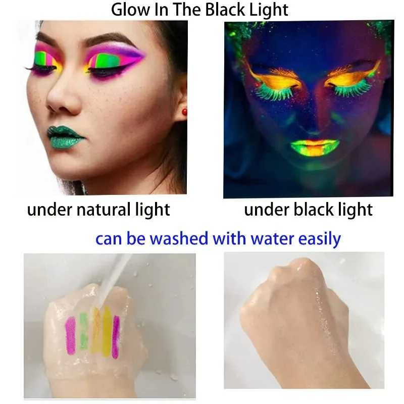 6 Color Glow in The Dark Face Paint Black Light Paint UV Neon Body Paint  Non Toxic Fluorescent Halloween Party Decoration - AliExpress