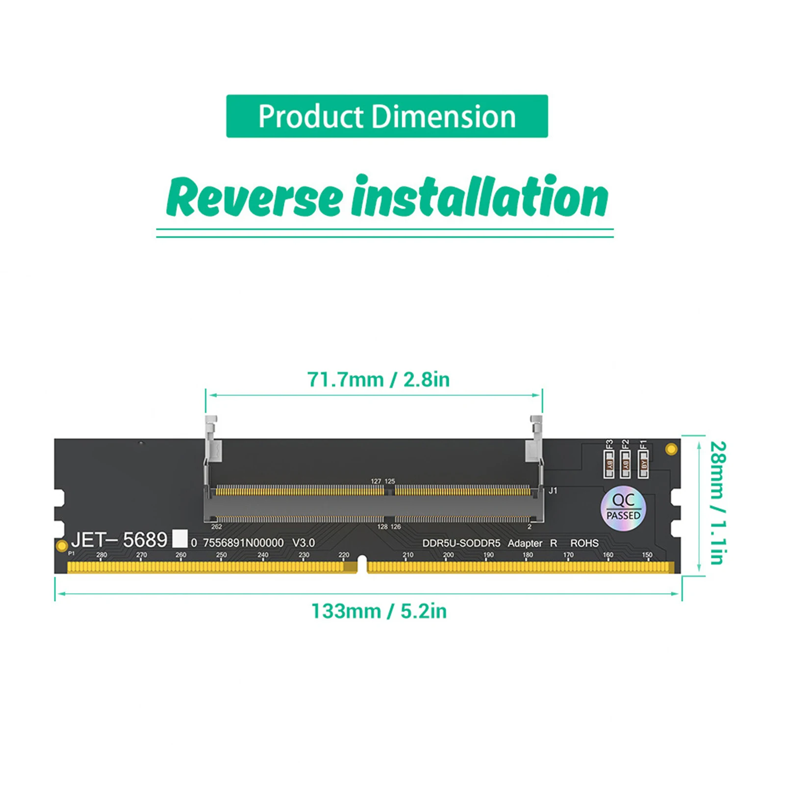 DDR5 U-DIMM-SO DDR5 RVS 어댑터 카드 노트북-데스크탑 메모리 변환기(컴퓨터 수리 및 유지 관리용)