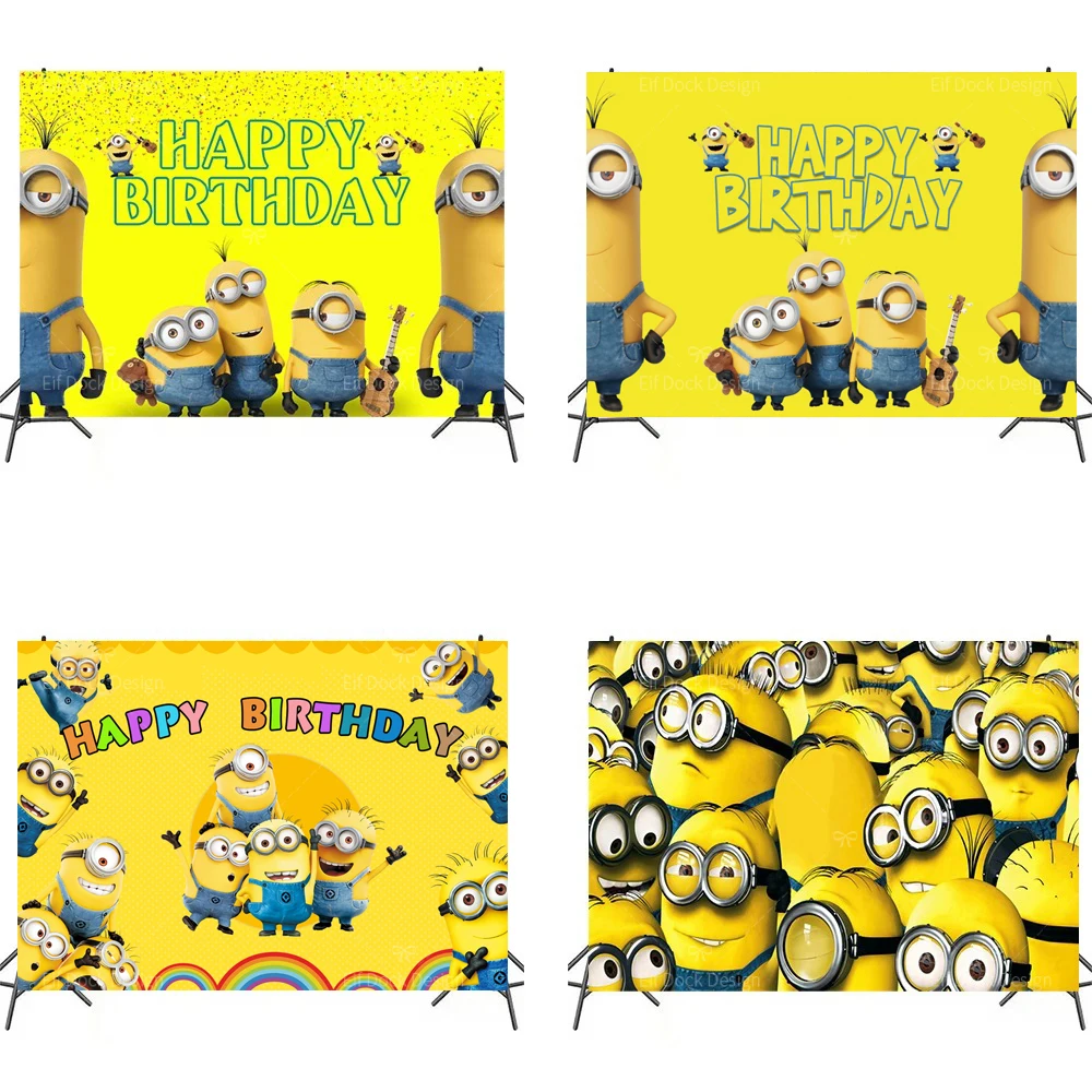 Cartoon Minions Theme Birthday Anime Film Children Background Birthday Party Backdrop Decoration Supplies Baby Shower Props