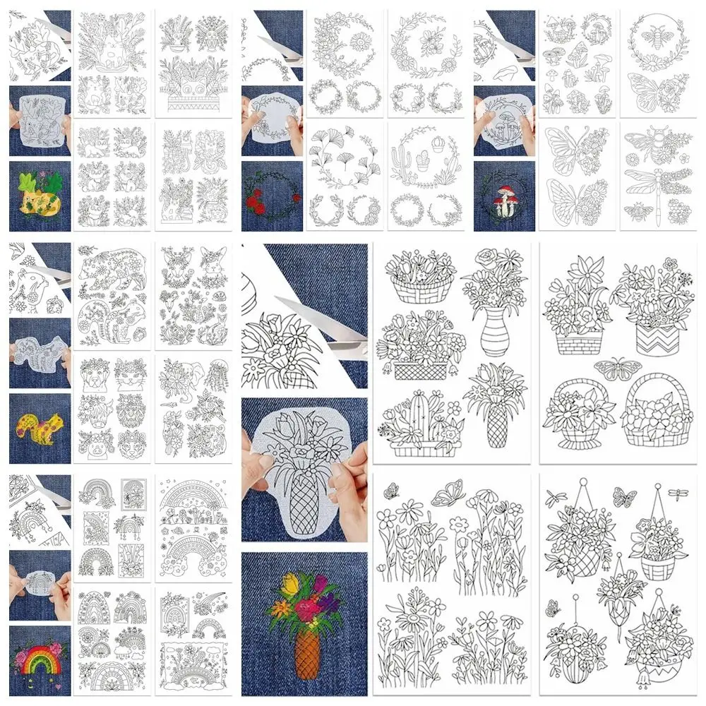 4 Sheets DIY Water Soluble Hand Sewing Stabilizers Flowers and Leaf Designs Hand Stitch Embroidery Dissolving Transfer Paper