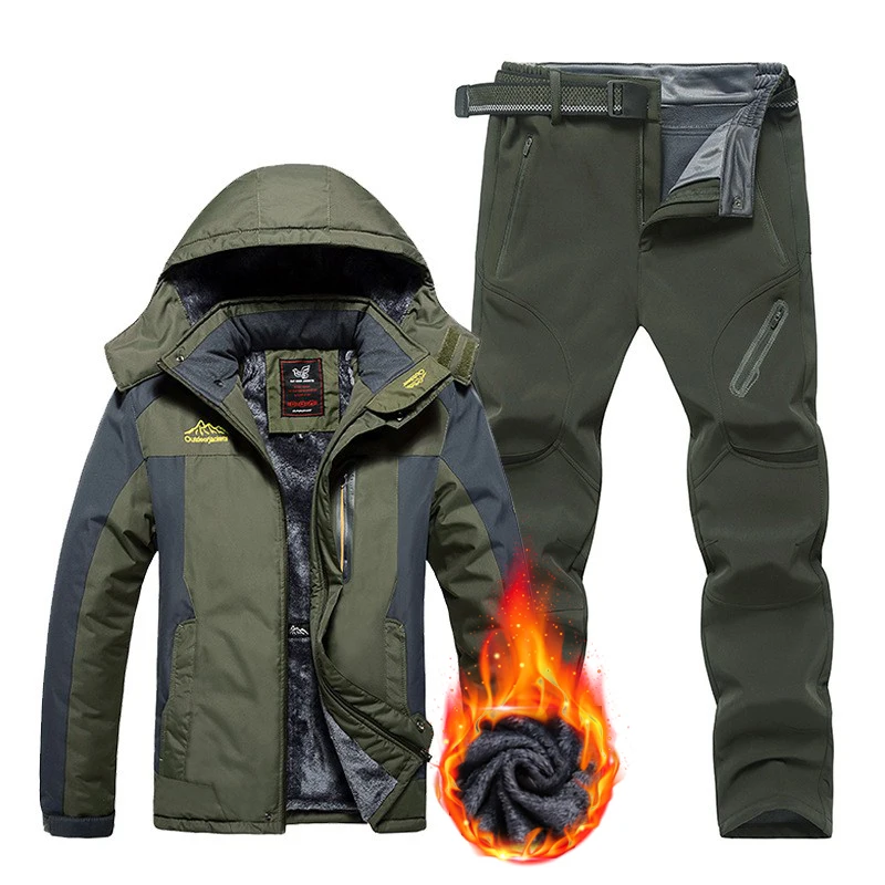

Winter Plus Size Ski Suit for Men Windproof Waterproof Skiing Suits Snowboarding Set Outdoor Fleece Warm Ski Jacket Pants Men