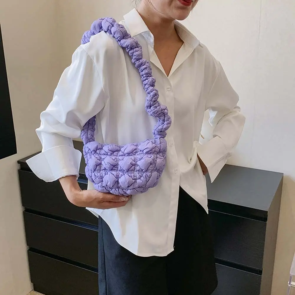 Solid Color Fold Cloud Shoulder Bag Large Capacity Handbag Bubble Message Bag Tote Bag Shopping Bag Bowknot Underarm Bag