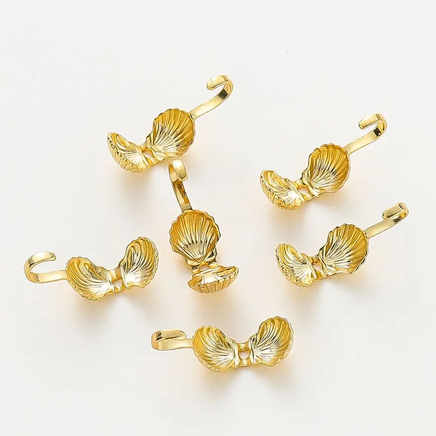 

20pcs/lot 14K 18K Gold Color Shell Shape Necklace Calotte Cover Beads With Hook End Crimp Beads For DIY Jewelry Making Supplies