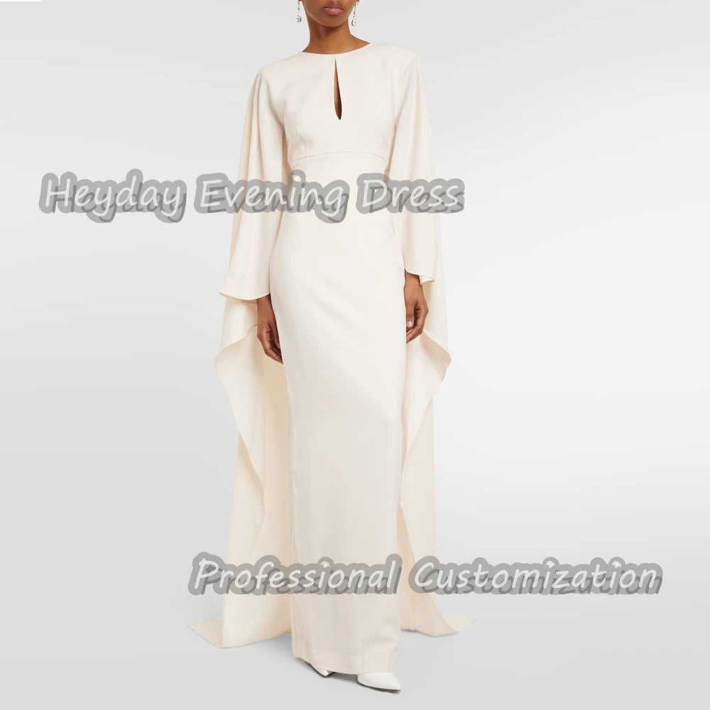 

Heyday Scoop Neckline Saudi Arabia Long Sleeves Straight Prom Gown Crepe Floor Length Elegant Evening Dress For Women 2024