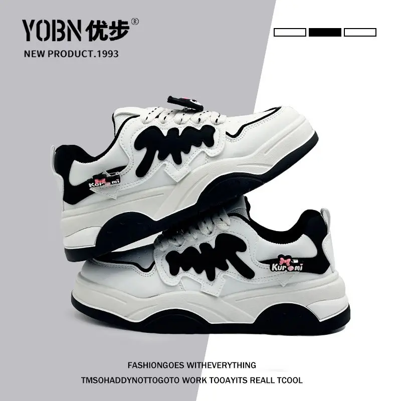 

Cartoon Cute Kawaii Sanrioed Kuromi 2023 New Spring Girls Comfortable and Versatile Off Thick Sole Sports Shoes