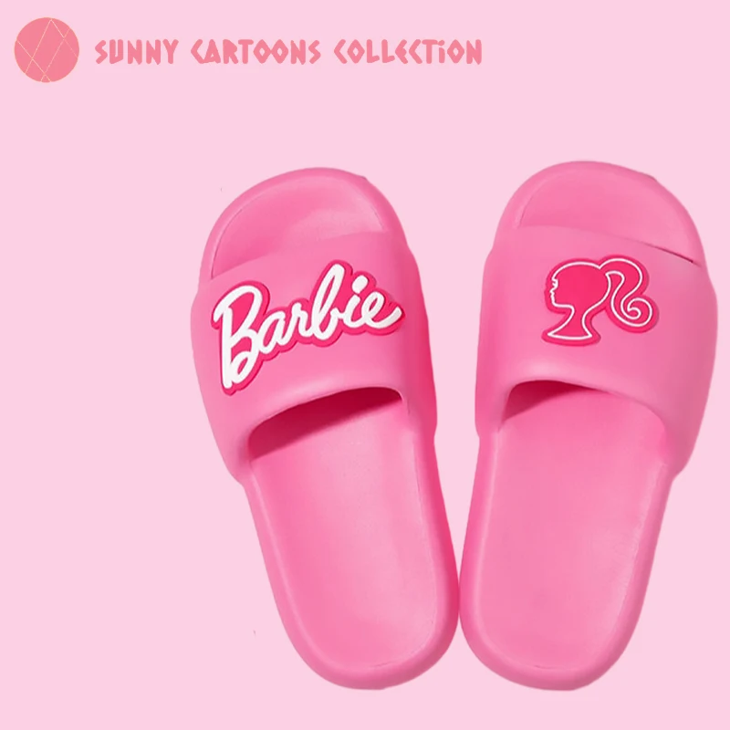 

Miniso Barbie Women Cross Slippers Y2K Girl Letter Thick Bottom Bathroom Slipper Chunky Home Floor Sandals Fashion Beach Slipper