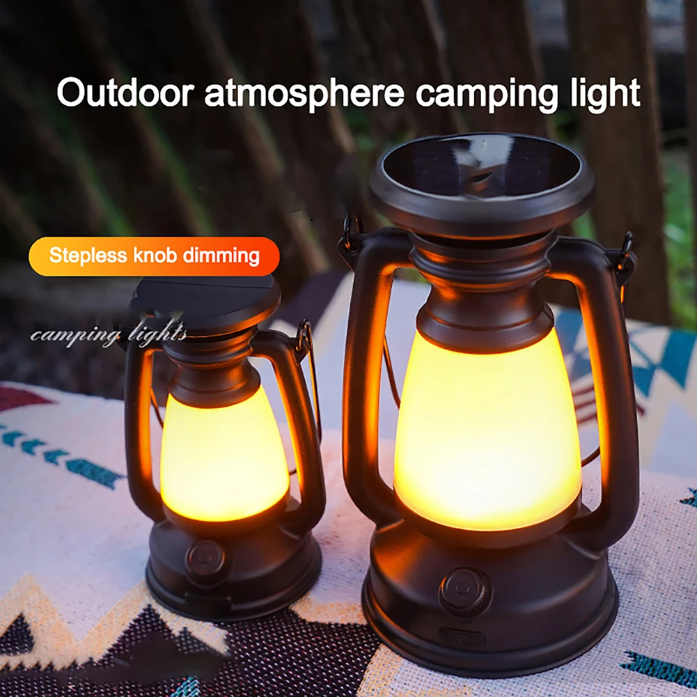 

Outdoor Camping Lamp 3 Lighting Modes 0-100% Adjustable Brightness Eye Caring Solar/DC Charging Emergency Lantern Flashlight