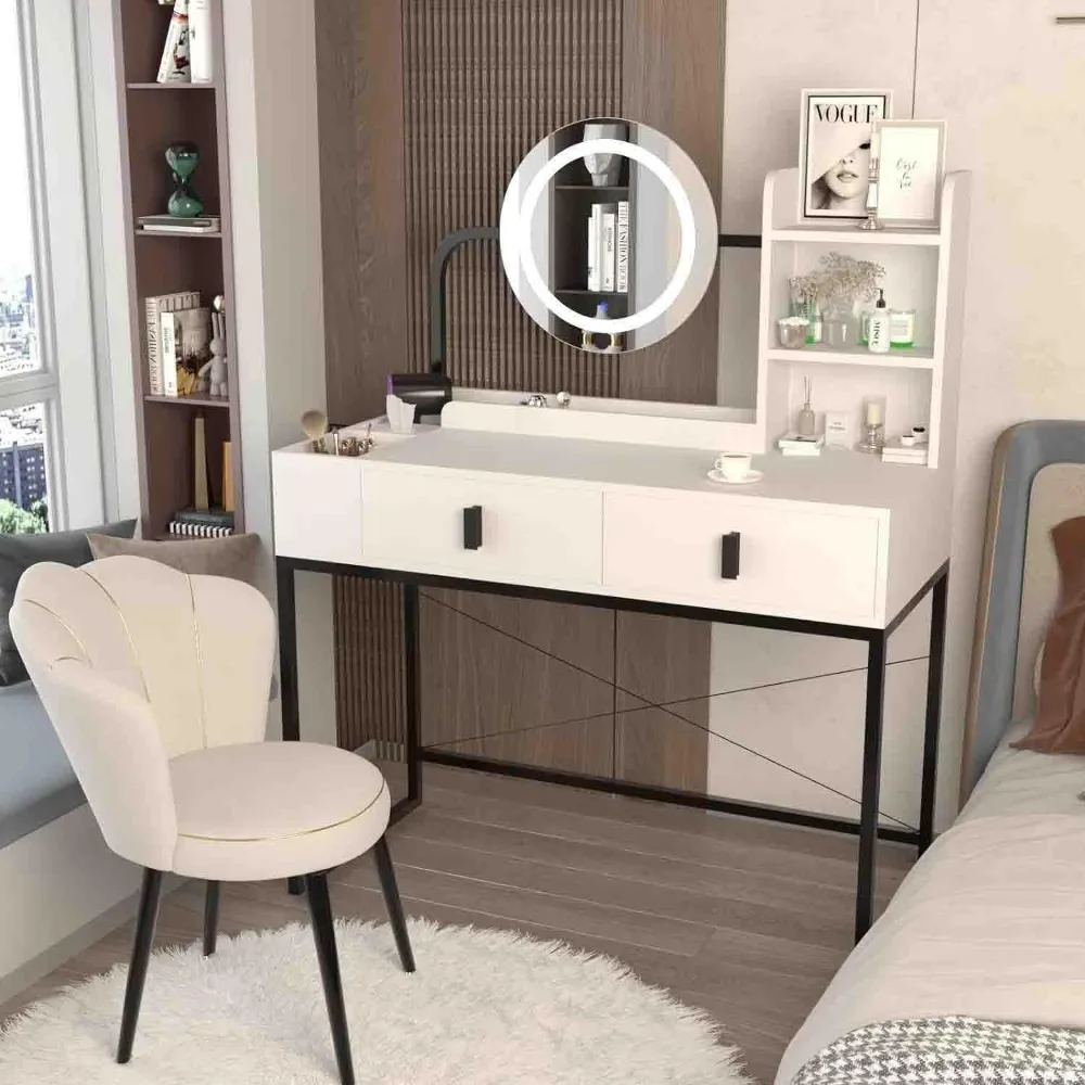 

Makeup Vanity Desk with Mirror and Lights, Makeup Table Vanity Table for Bedroom with Lots Storage, 3 Lighting Modes 40.15in(L)