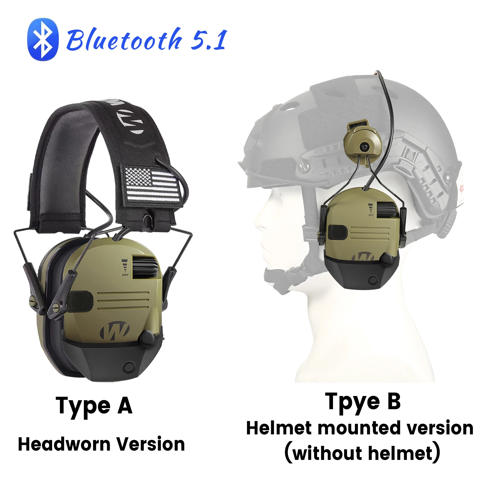 Bluetooth 5.1 Antinoise Shooting Headset Electronic Shooting Earmuffs Hunting Tactical Headset